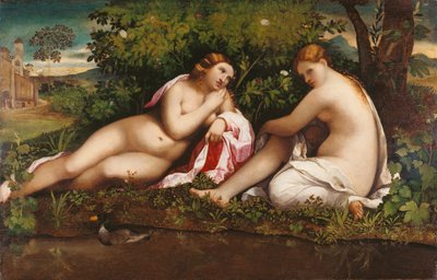 木星とカリストの休憩所にいる2人のニンフc。 1520。 作： Jacopo Palma il Vecchio the Elder