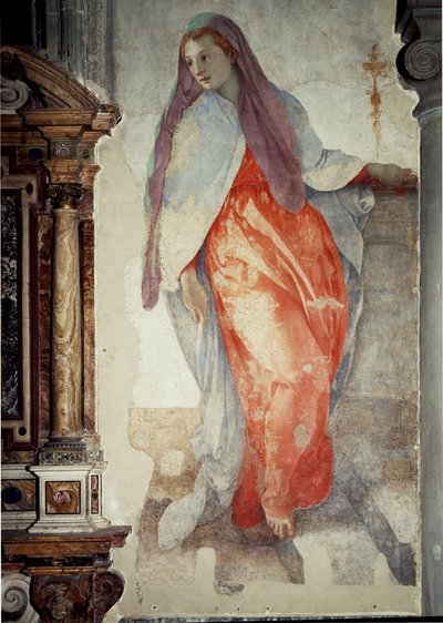 受胎告知。聖母のディテール - フレスコ画 作： Jacopo Pontormo