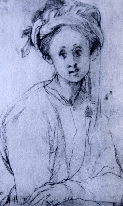 少女の習作」と題されたポントルモのチョーク・ドローイング 作： Jacopo Pontormo