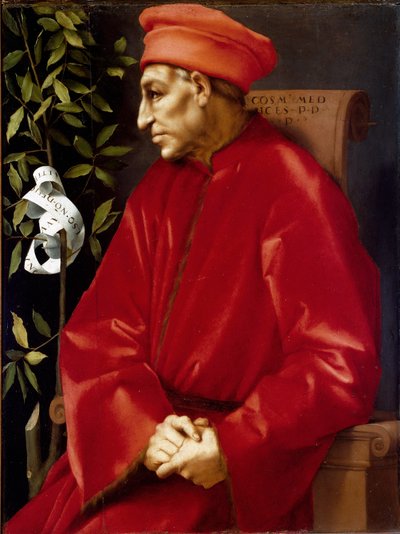 旧メディチ家のコジモ（Cosimo de Medici）（1389-1464）の肖像 ヤコポ（Iacopo）・カルッチ（Jacopo）・ディット・イル・ポントルモ（Pontormo）（1494-1556）の絵画 1518-1519日。86x65 cm フィレンツェ、ウフィツィ美術館（オフィス） ©Luisa Ricciarini/Leemage 作： Jacopo Pontormo