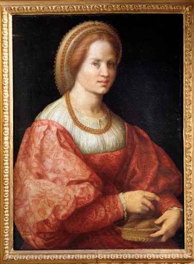紡錘形のバスケットを持つ婦人の肖像 - 油彩・パネル 作： Jacopo Pontormo