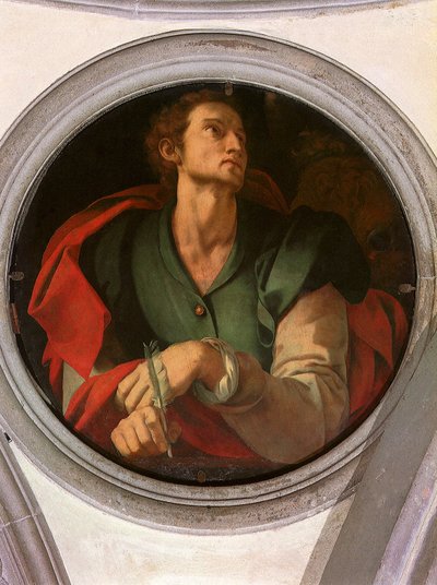 サン・ルカ - 聖ルカ - ヤコポ・カルッチ（ポントルモ） (1494-1556) 1527-1528 直径70cm フィレンツェ、サンタ・フェリチータ教会、カッポーネ礼拝堂 ©UIG/Leemage 作： Jacopo Pontormo
