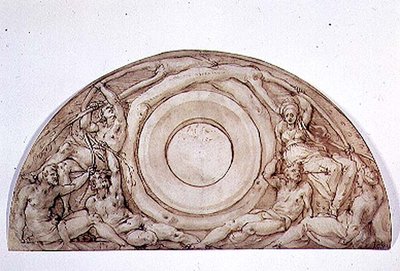 ルネットのための習作（ボードにペンとインク） 作： Jacopo Pontormo
