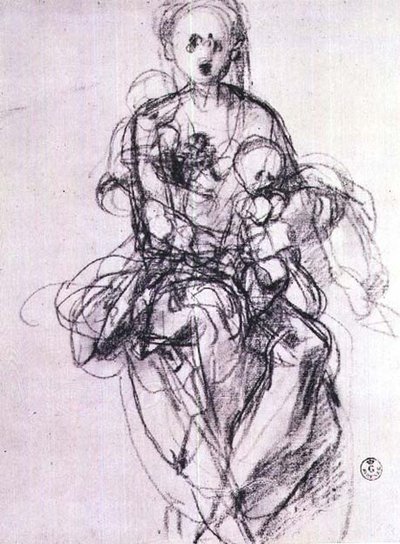 マドンナと子供の習作（チョーク） 作： Jacopo Pontormo