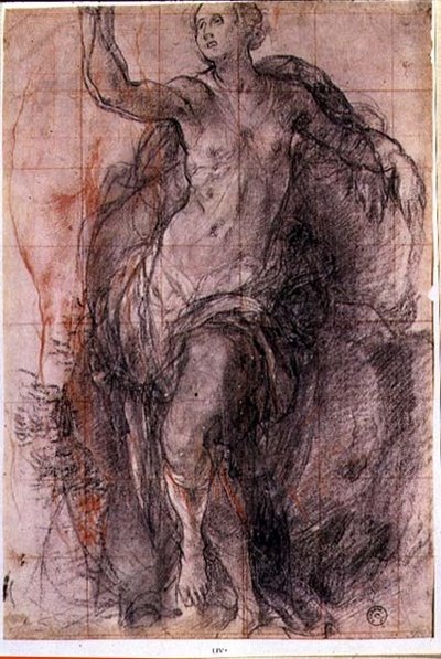 ゆったりとしたドレープを持つ女性像の習作（チョーク） 作： Jacopo Pontormo