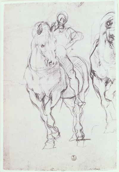 砂漠で喉の渇きを鎮めるイスラエル人のための騎士の研究（チョーク） 作： Jacopo Pontormo