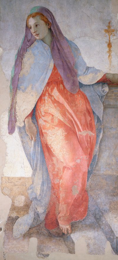 ポントルモ（1494-1557）として知られるジャコモ・カルッチによる受胎告知、フレスコ画、ディテール、カッポーニ礼拝堂、サンタ・フェリチータ教会、フィレンツェ 作： Jacopo Pontormo