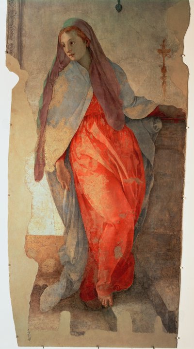 受胎告知、聖母の詳細、15720年頃のフレスコ画詳細、94964も参照 作： Jacopo Pontormo