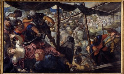 トルコ人とキリスト教徒の戦い。ヤコポ・ロブスティ・ティントレット(1518-1594) 作： Jacopo Robusti Tintoretto