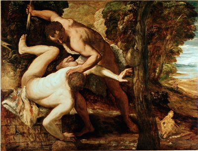 アベルを殺すカイン 絵画 ヤコポ・ロブスティ・ディット・イル・ティントレット（ティントレ）（1518-1594） 1550-1553 日149x196 cm ヴェネツィア、アカデミアのギャラリー 作： Jacopo Robusti Tintoretto