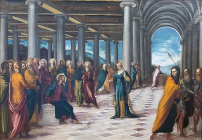 キリストと姦淫、c。 1545-48（キャンバスに油彩） 作： Jacopo Robusti Tintoretto