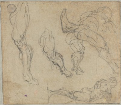 フィギュアと脚、1575-80（敷設紙に黒いチョーク） 作： Jacopo Robusti Tintoretto