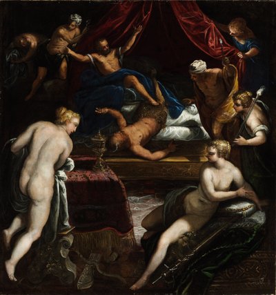 ヘラクレスはオファレスベッドから牧神を追放 作： Jacopo Robusti Tintoretto