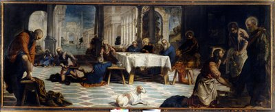 弟子の足を洗うイエス・キリスト。絵画：ヤコポ・ロブスティ（Il Tintoretto：ティントレット 作： Jacopo Robusti Tintoretto