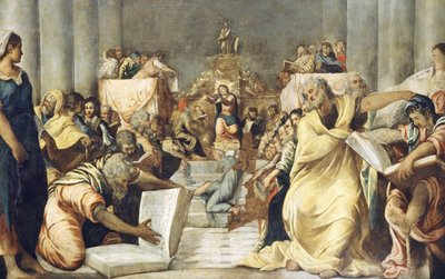エルサレム神殿の医師の中にいるイエス 作： Jacopo Robusti Tintoretto