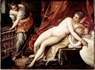 レダと白鳥、1570年頃（キャンバスに油彩） 作： Jacopo Robusti Tintoretto