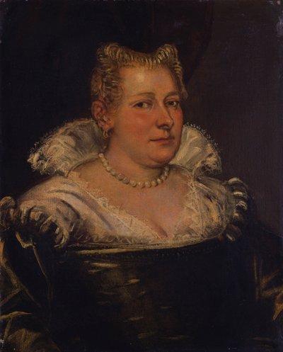 女性のポートレート、白い襟の緑のドレスのバスト丈 作： Jacopo Robusti Tintoretto