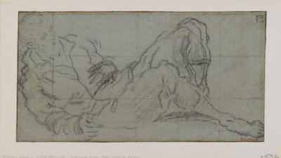 リクライニング男性フィギュア、1560-9（紙にチョーク） 作： Jacopo Robusti Tintoretto