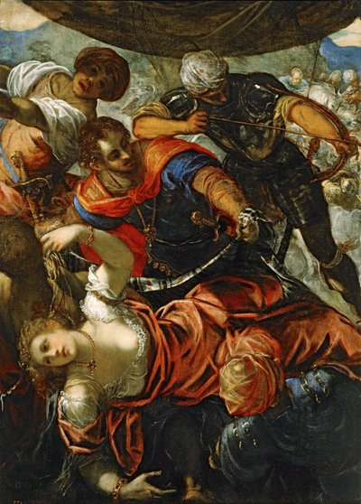 トルコ人とキリスト教徒の戦いの一場面...（キャンバスに描かれた絵） 作： Jacopo Robusti Tintoretto