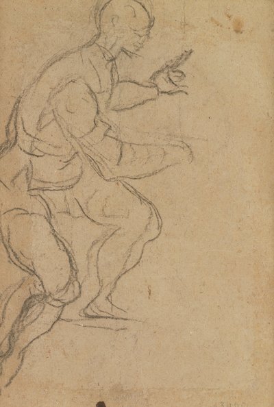 下から見た着席の男性（紙に黒いチョーク）（verso）（直訳は160812を参照） 作： Jacopo Robusti Tintoretto