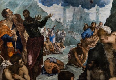 聖アウグスティヌスは足の不自由な人を癒す、詳細 作： Jacopo Robusti Tintoretto