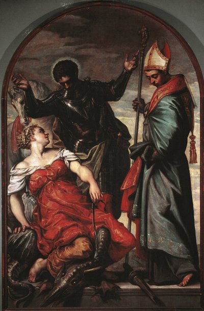 セントジョージ、王女、セントルイス - 刺しゅうに油彩 作： Jacopo Robusti Tintoretto