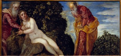 スザンヌと長老たち」 絵画 ヤコポ・ロブスティ（ティントレット）（1518-1594） 16世紀 日0.58x1.16 m マドリード、プラド美術館 作： Jacopo Robusti Tintoretto