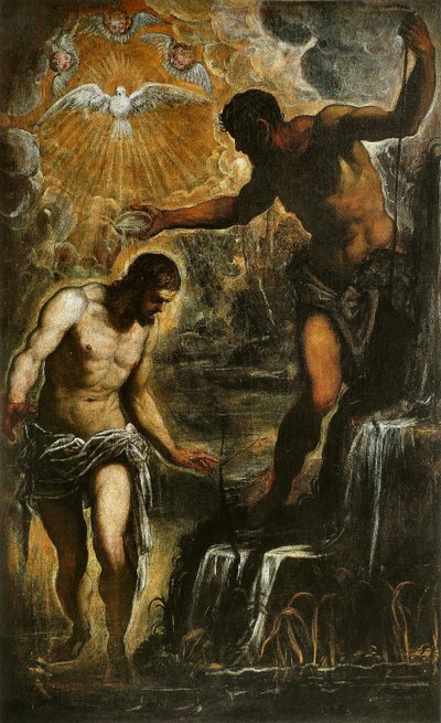 キリストのバプテスマ、1589年頃 作： Jacopo Robusti Tintoretto