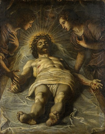 二人の天使と死んだキリスト 作： Jacopo Robusti Tintoretto