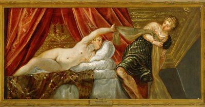 ヨセフの貞操 - ヨセフとポティファルの妻... （キャンバスに描かれた絵） 作： Jacopo Robusti Tintoretto