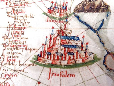エルサレムとダマスカスをヨーロッパのルネサンス地図から表示した詳細、ヤコポルッソ（後）、1528 作： Jacopo Russo