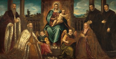 聖母子像の前のドージェ・アルヴィーゼ・モチェニーゴと家族 1575年頃 作： Jacopo Tintoretto
