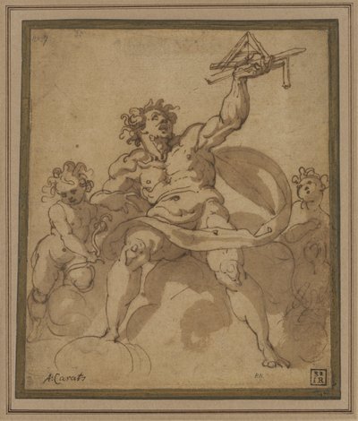 建築の寓話: 2 つのプッチを持つ男性像 作： Jacopo Zucchi