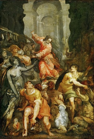 神殿から両替商を追い払うキリスト、1588年頃。 作： Jacopo Zucchi