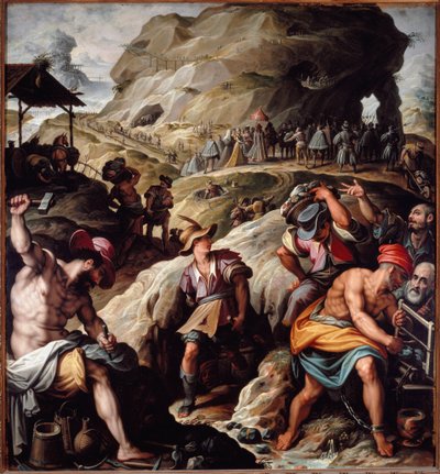 鉱山からの鉱石の取り出し（絵画 作： Jacopo Zucchi