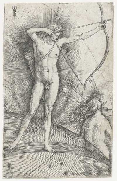 天球儀に弓矢を持つアポロと鹿を持つダイアナ 作： Jacopo de