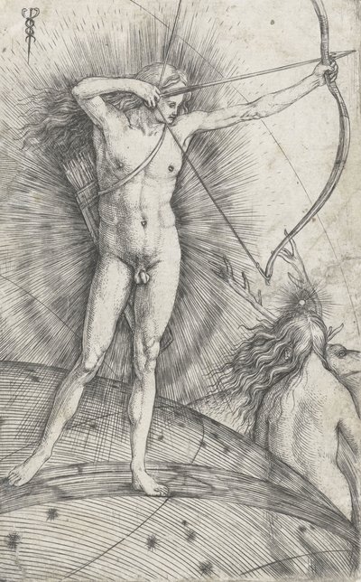 天球儀に弓矢を持つアポロと鹿のダイアナ、1503-5 作： Jacopo de Barbari
