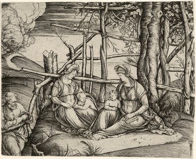 聖なる家族エリザベスとヨハネスクナベン 作： Jacopo de Barbari