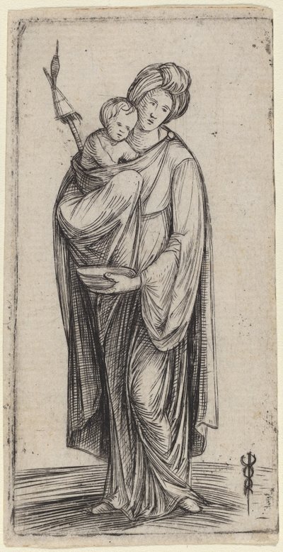 女性と糸巻きの子供 作： Jacopo de