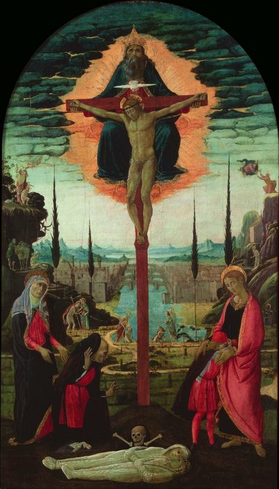 祭壇画：三位一体、聖母、セントジョンおよび寄付者、c。 1480 作： Jacopo del Sellaio