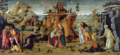 聖書のシーンと聖人の伝説のある風景 作： Jacopo del Sellaio
