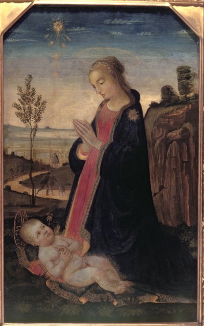 風景の中のマドンナと子供 作： Jacopo del Sellaio