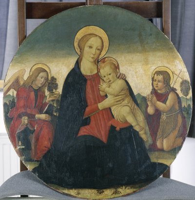 マドンナと子供、大天使ラファエルとセントジョン、1490年頃（ポプラの木のテンペラ） 作： Jacopo del Sellaio