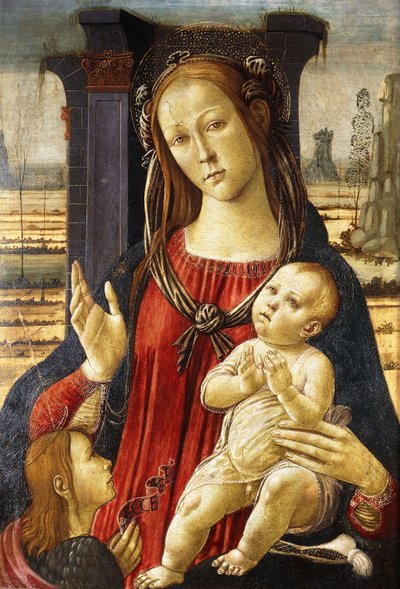 洗礼者聖ヨハネとマドンナと子供、 作： Jacopo del Sellaio