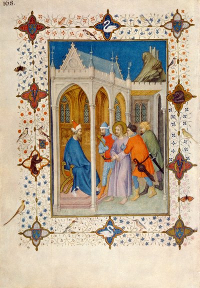 MS 11060-11061十字架の時間：プライム、ピラトの前のキリスト 作： Jacquemart de Hesdin