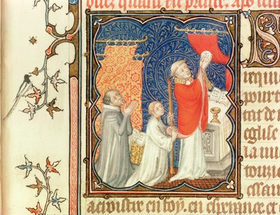 Ms Lat 18014 Jean de France（1340-1416）ホストの昇格前に祈るベリー公、Les Petites Heures de Duc de Berry、c.1385-90 作： Jacquemart de Hesdin