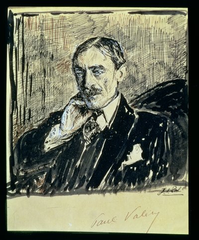 フランスの作家ポール・アンブロワーズ・ヴァレリー（1871-1945）の肖像（紙にインク） 作： Jacques Emile Blanche
