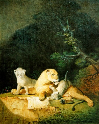 雌ライオンと子ライオン（油彩・キャンバス） 作： Jacques Laurent Agasse