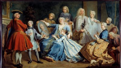 家族に囲まれたルイ15世の看護師、メルシエ夫人の肖像。ジャック・デュモン（ル・ロマン）（1701-1781）の作品 作： Jacques  Dumont
