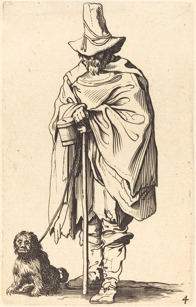 犬を連れた乞食（銅版画 作： Jacques (after) Callot